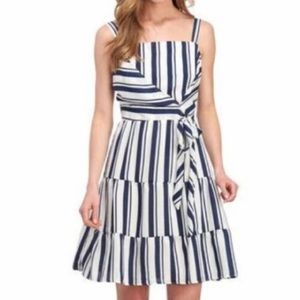 Nicole Miller Studio | Blue/White Stripe Square-Neck Waits-Tie Dress Sz 4